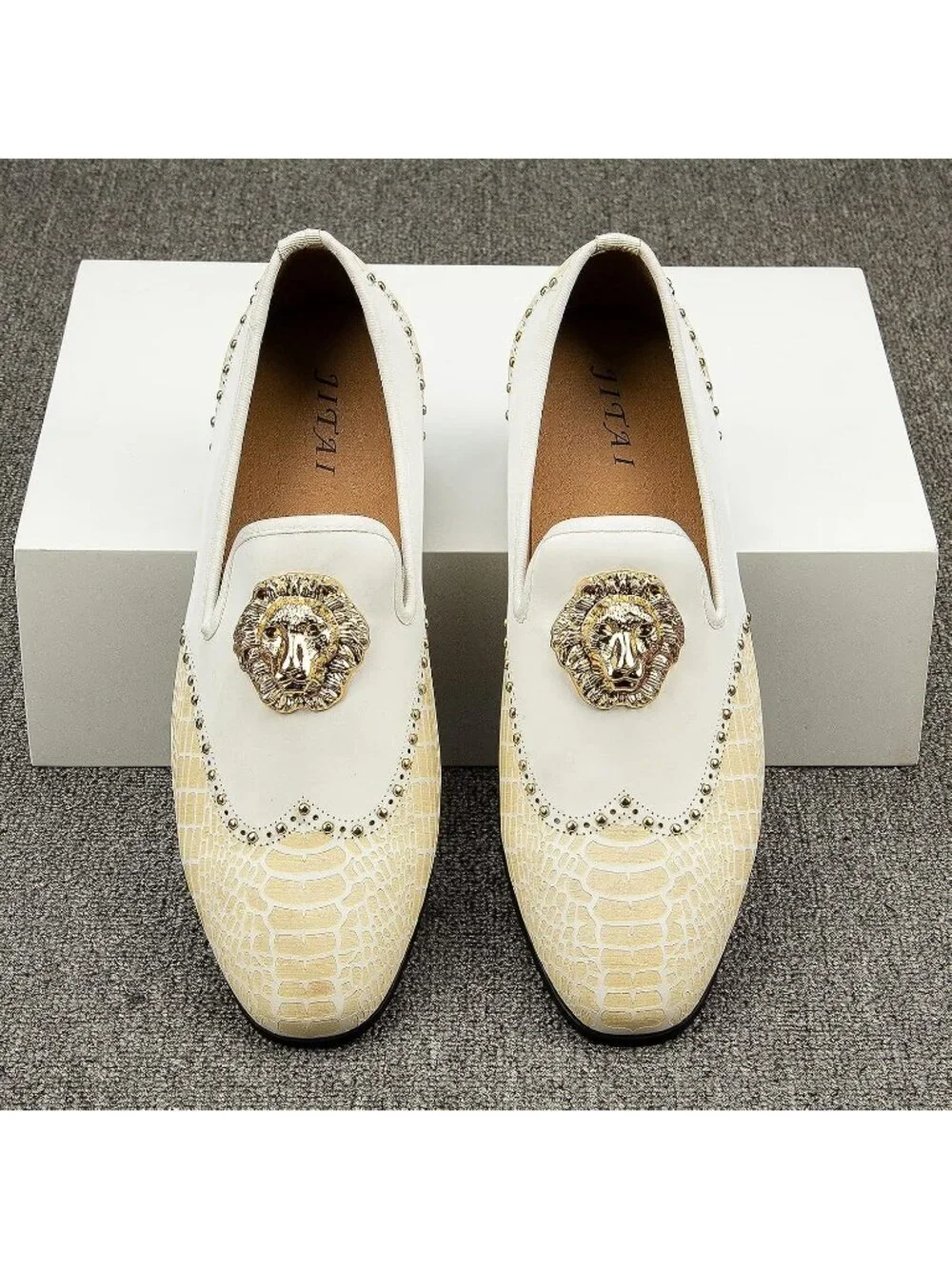 JITAI Men's White12 Elegant Rubber & Leather Penny Loafers Casual Formal Shoes